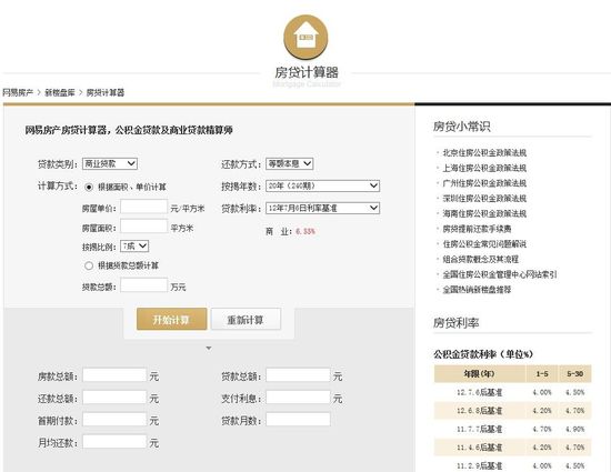 最新房贷计算器 各种贷款利息计算方法和知识 